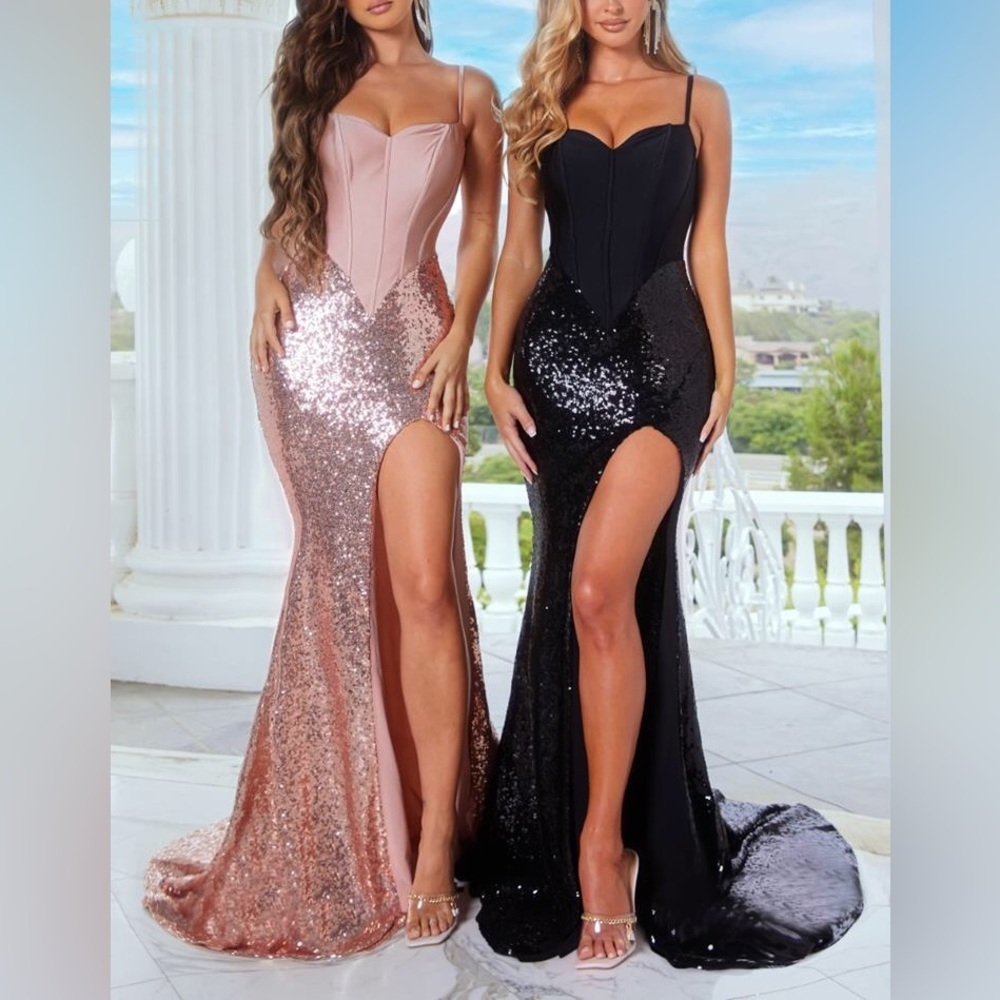Portia & Scarlett Rose Gold / Bronze Sequin Gown Size 6
